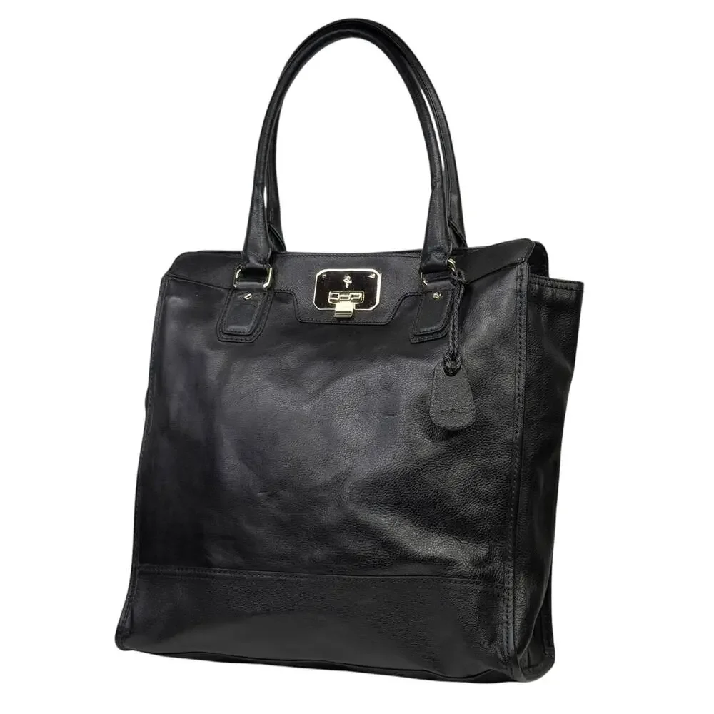 Cole Haan Black Leather Large Satchel Bag Vintage Valise II Kendra Women's Bags